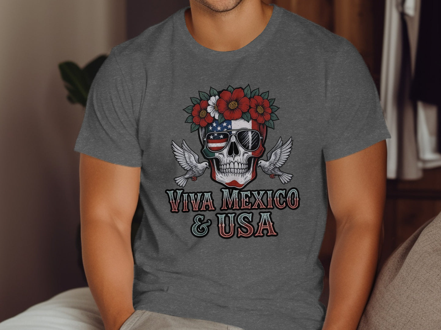 Viva Mexico and USA Skull Design T-shirt product type