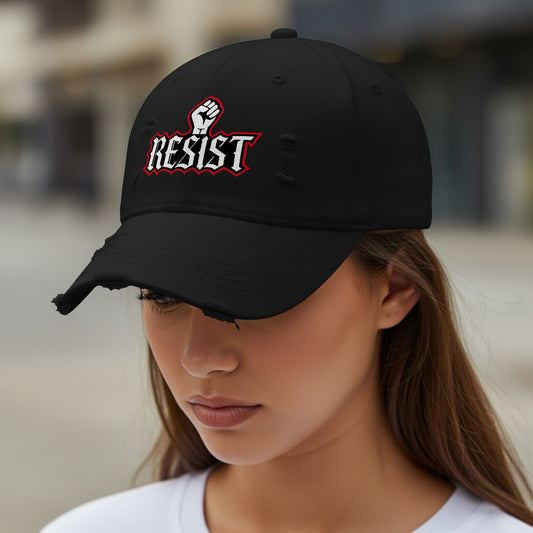 Resist Distressed Black Cap Fashion Product