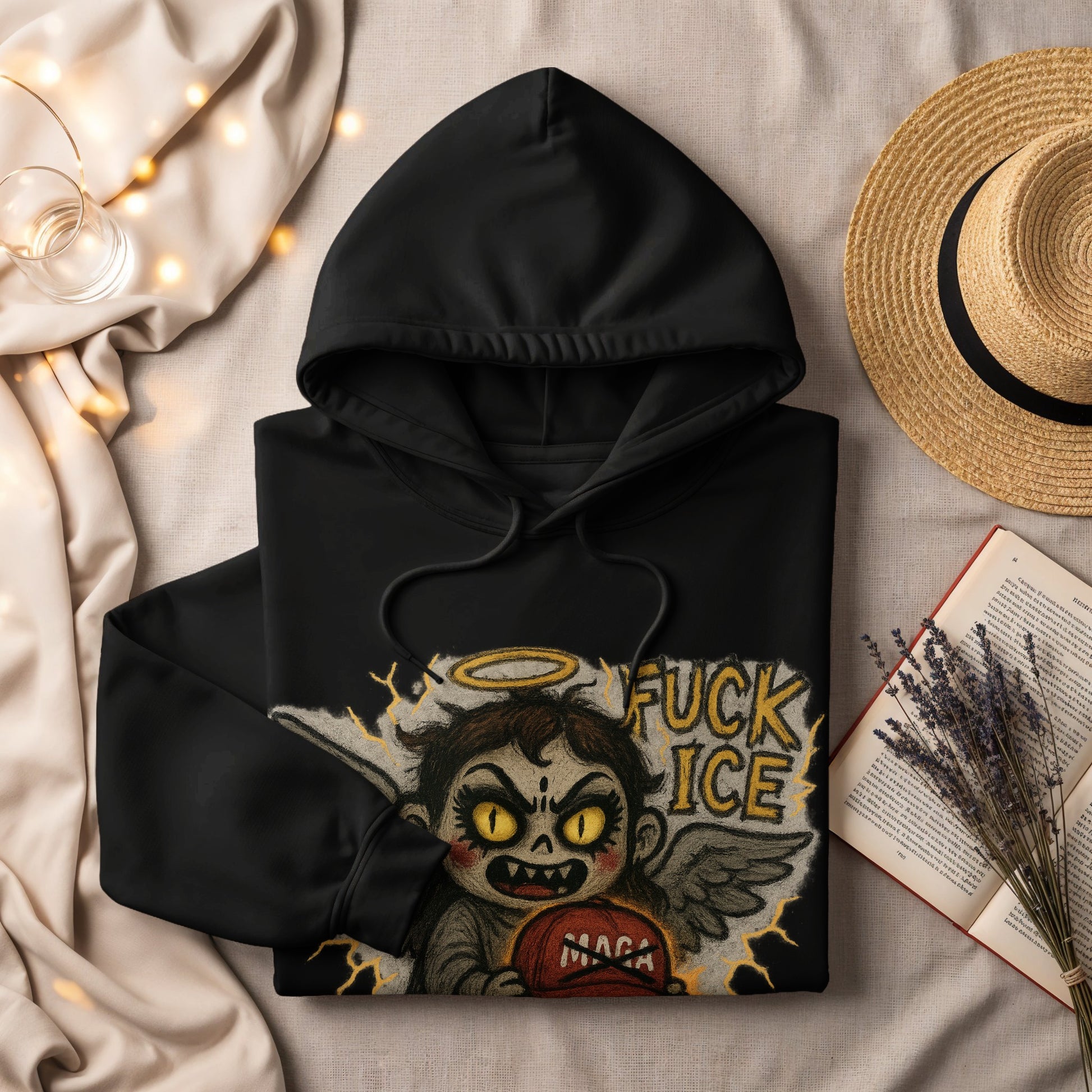 Edgy Cartoon Angel Graphic Hooded Sweatshirt product type