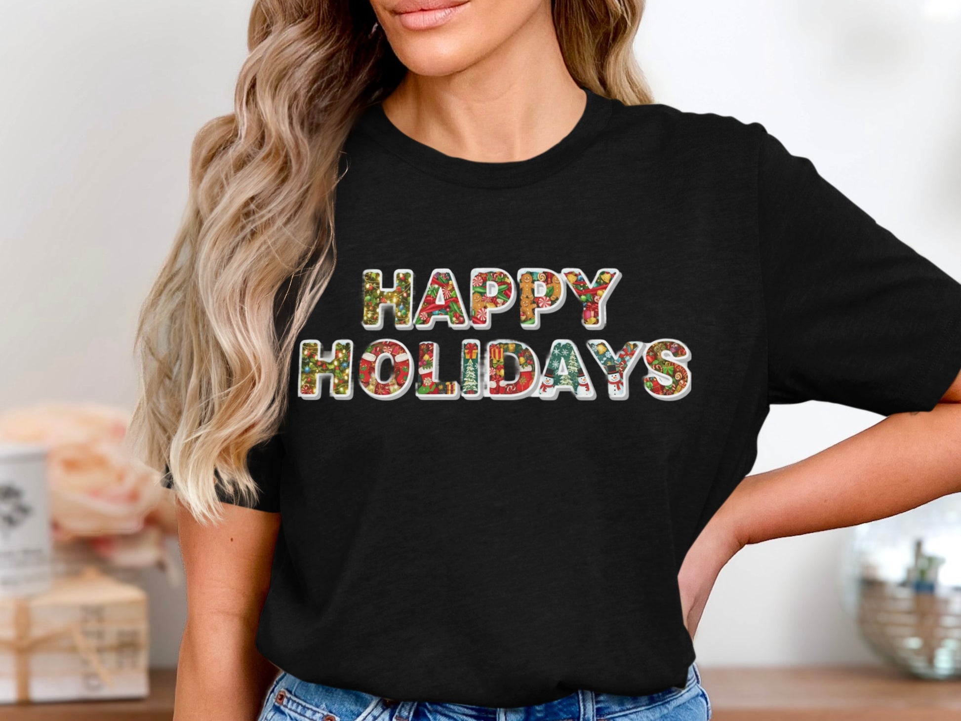 Festive Happy Holidays Graphic Tee for Women