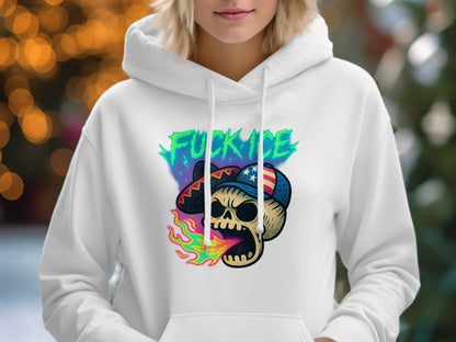 Neon Skull Graphic Hoodie Fire Breath Product hoodie