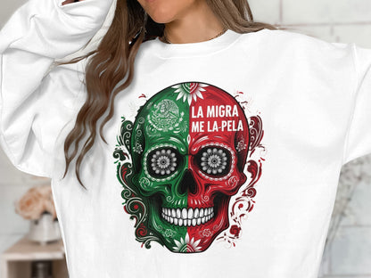 La Migra Me La Pela Colorful Skull Sweatshirt Product
