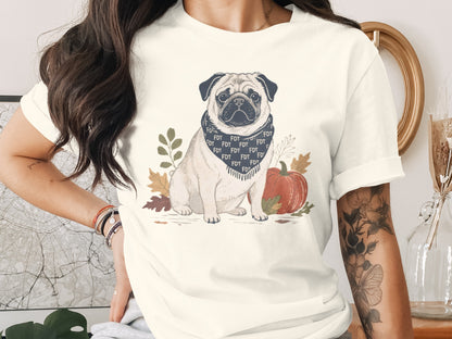 Adorable Pug with Bandana Illustration T-shirt