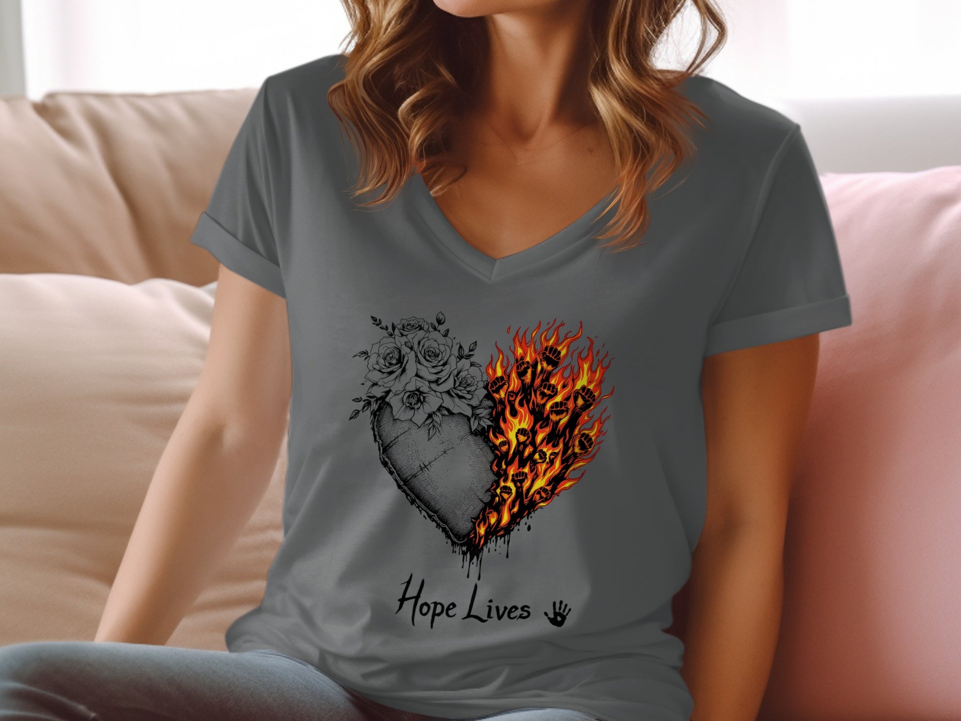 Hope Lives Heart with Flames Graphic Shirt product type