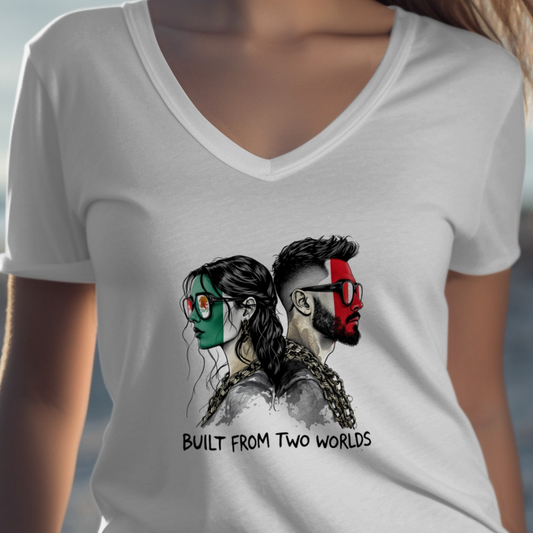 Built from Two Worlds Graphic V Neck T Shirt product type