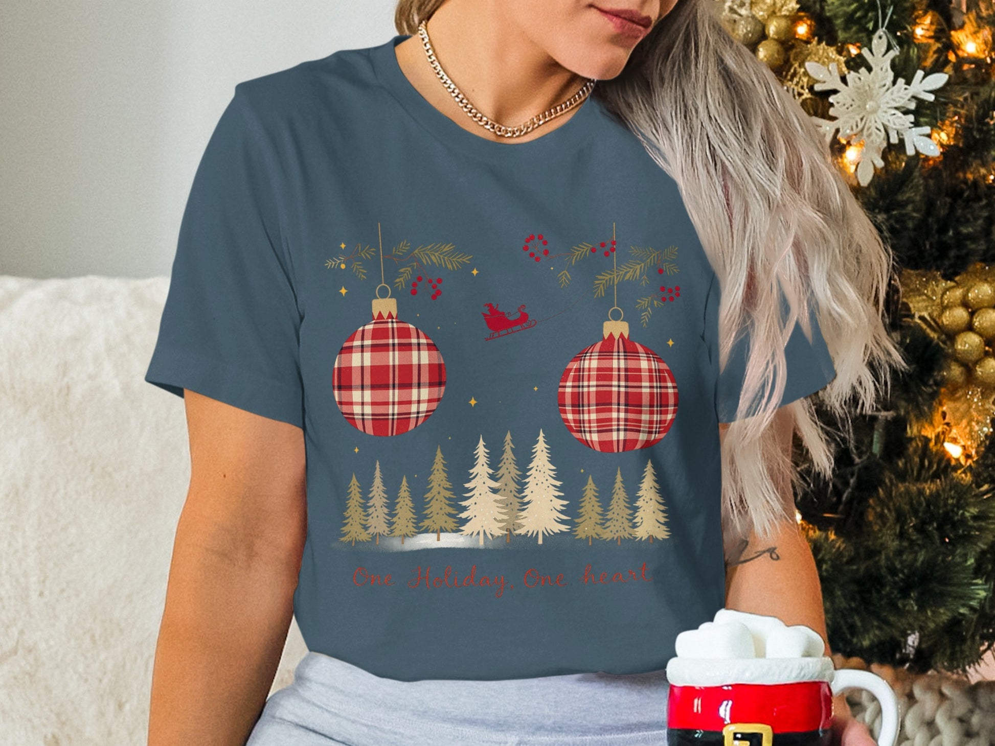 Festive Christmas Tree and Ornaments Graphic T-Shirt