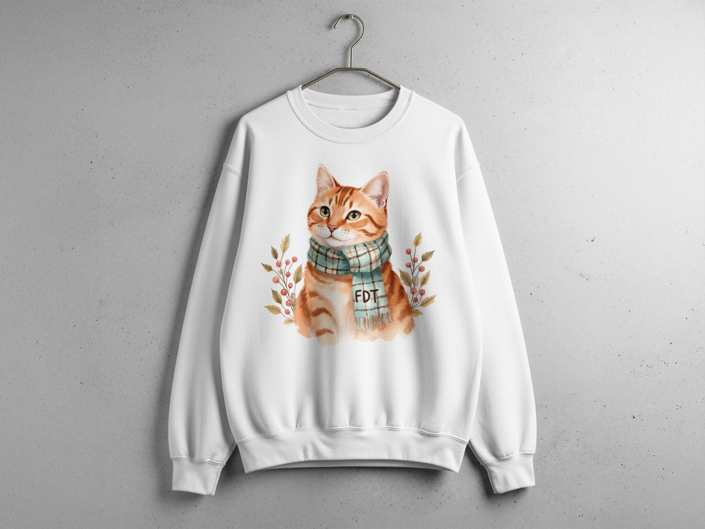 Adorable Cat with Scarf Cozy Artwork Sweatshirt