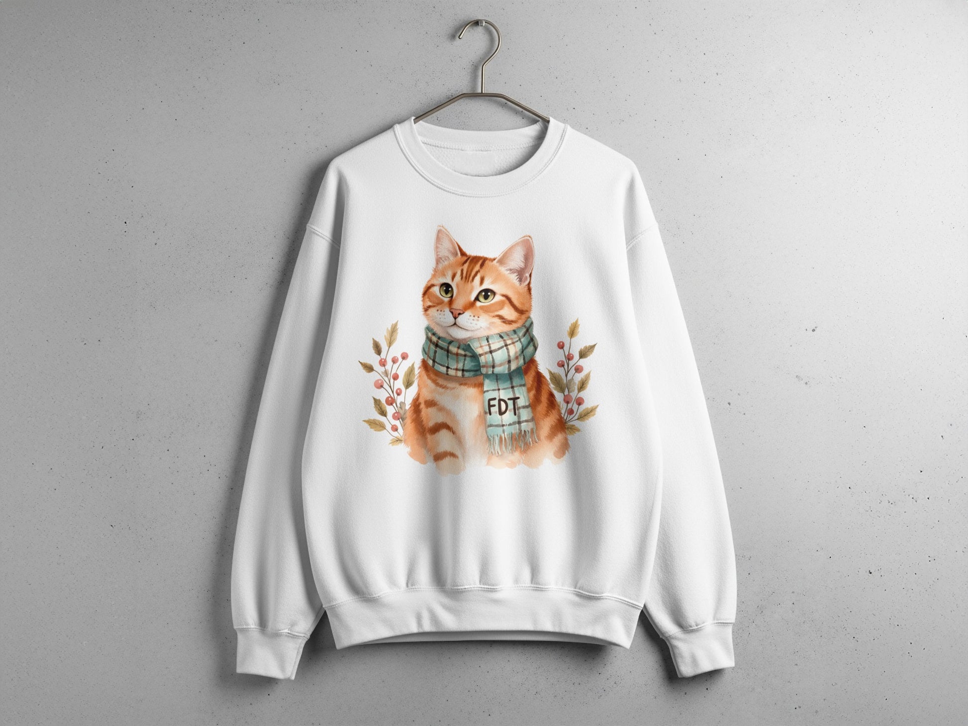 Adorable Cat with Scarf Cozy Artwork Sweatshirt