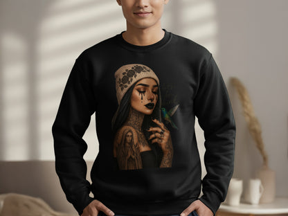 Artistic Tattooed Woman and Hummingbird Sweater product