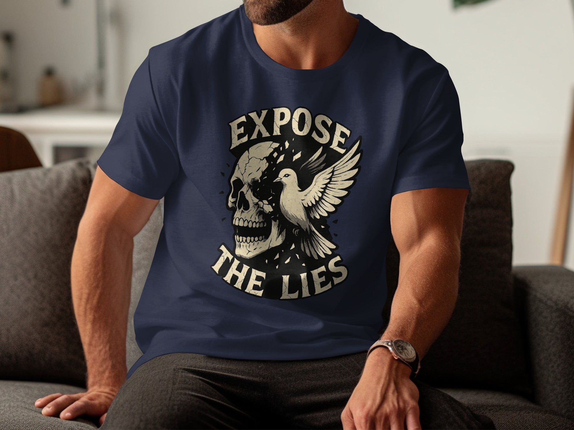 Expose The Lies Graphic Skull Design T-Shirt product