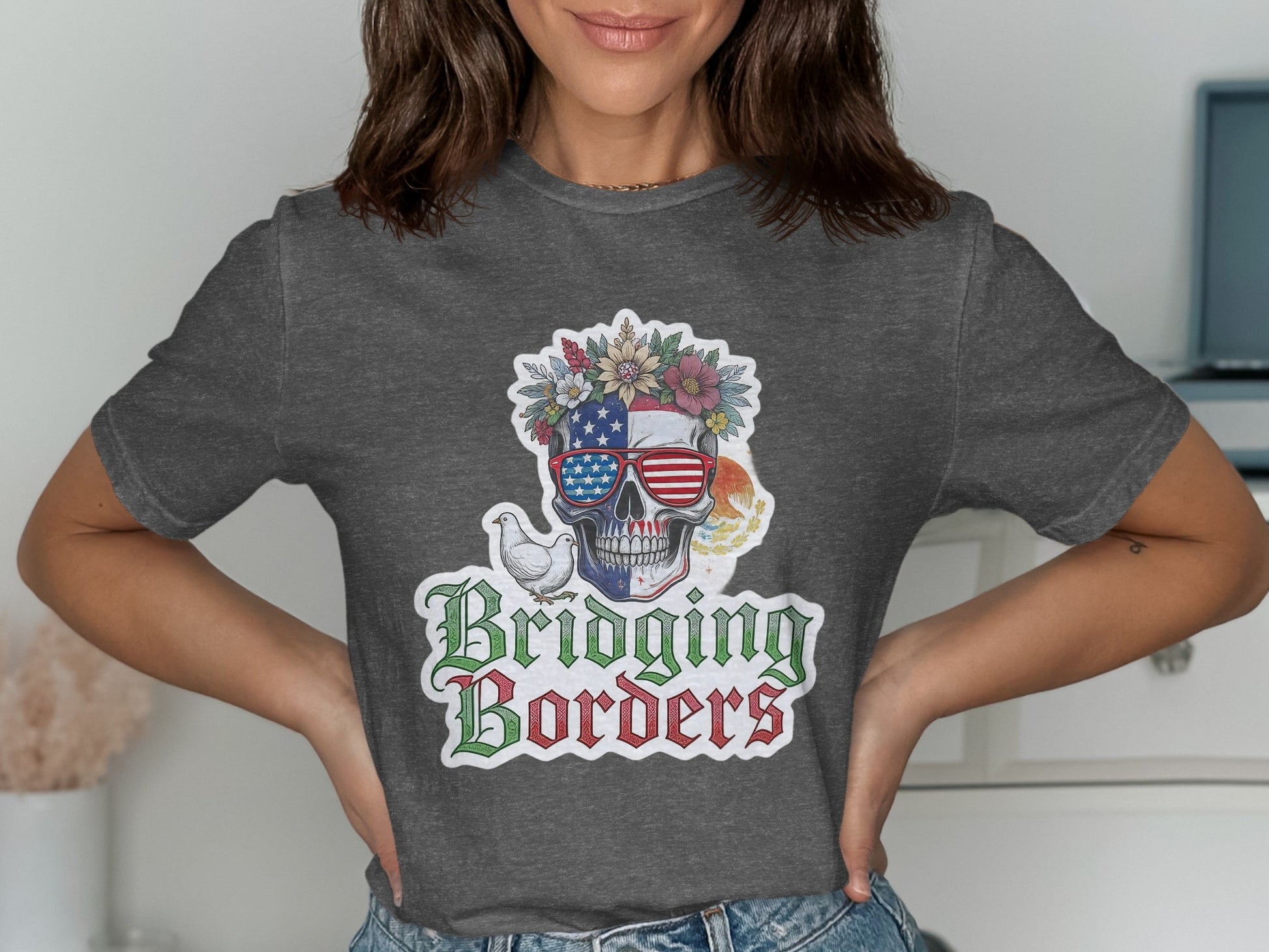 Bridging Borders Floral Skull Design T-Shirt product