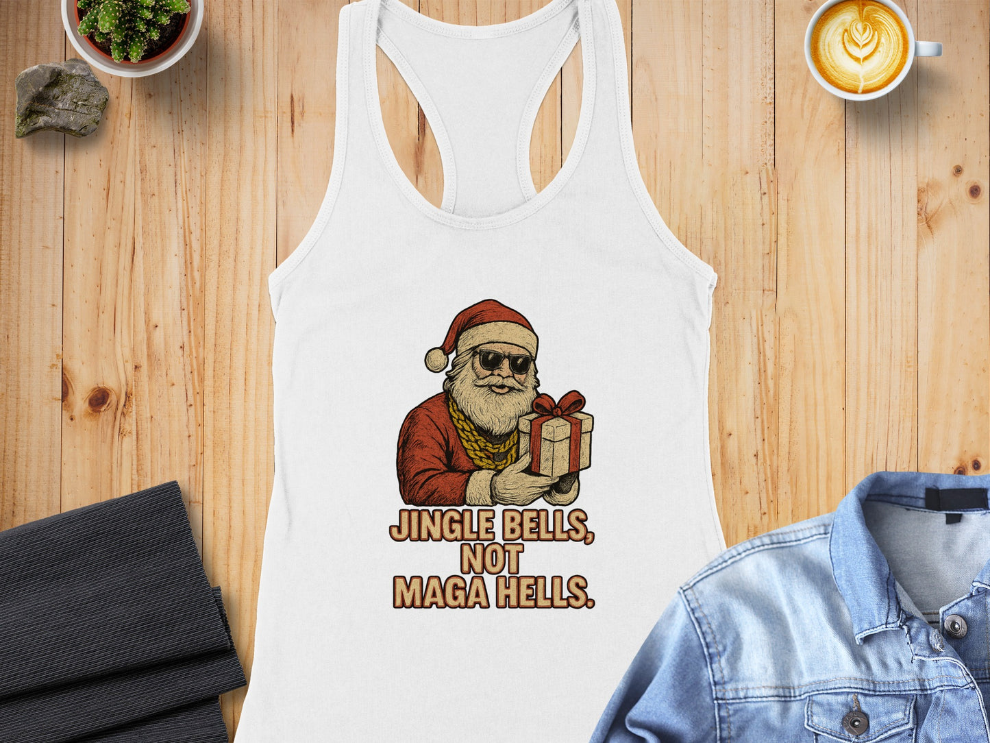 Jingle Bells Not Maga Hells Santa Graphic Tank Top
