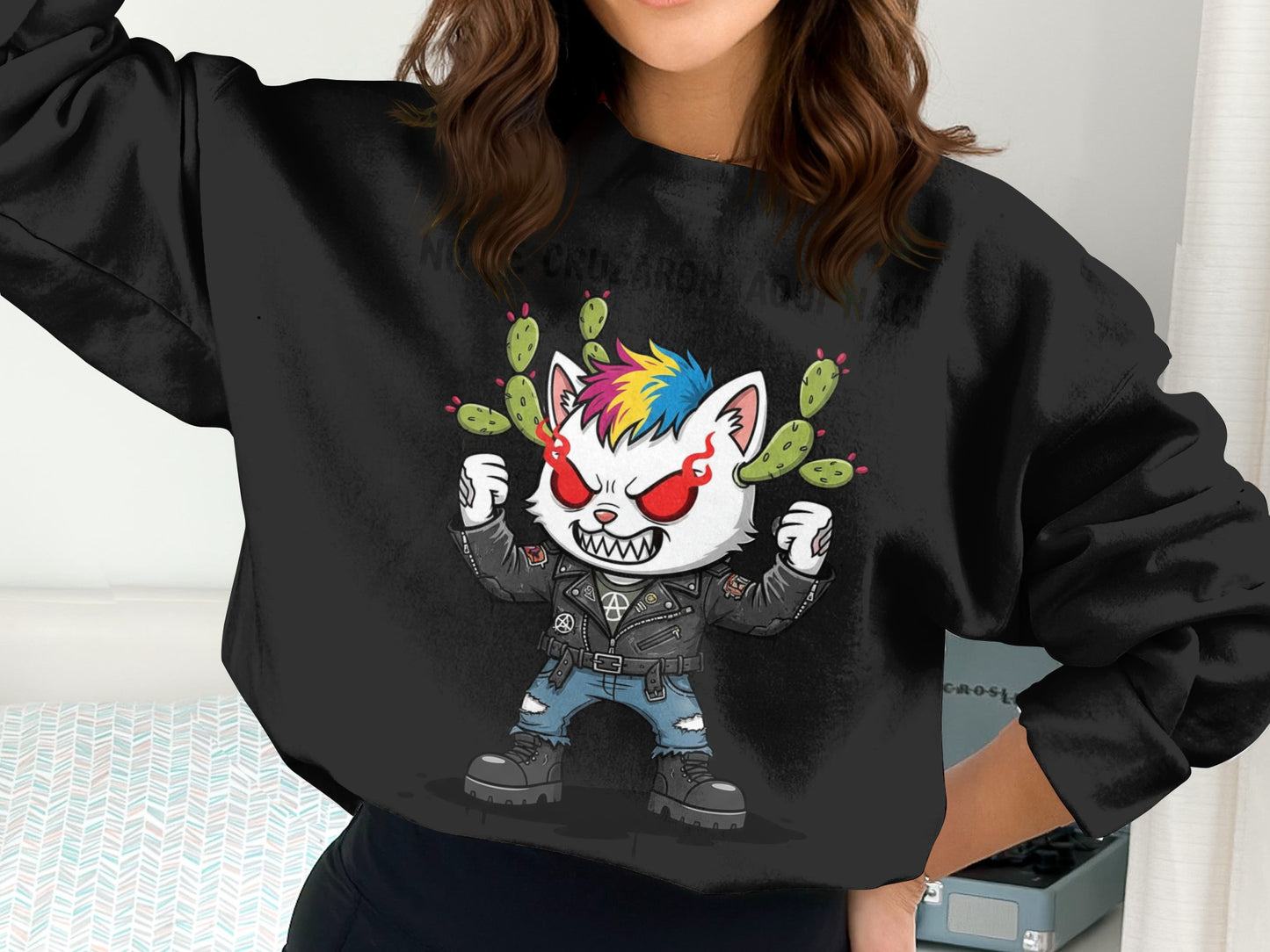 Fierce Colorful Cat Character Printed Sweatshirt product