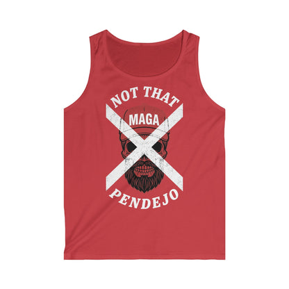 Red tank top with skull graphic and "NOT THAT MAGA PENDEJO" text.
