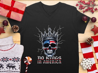 No Kings in America Skull Design T Shirt Holiday Gift