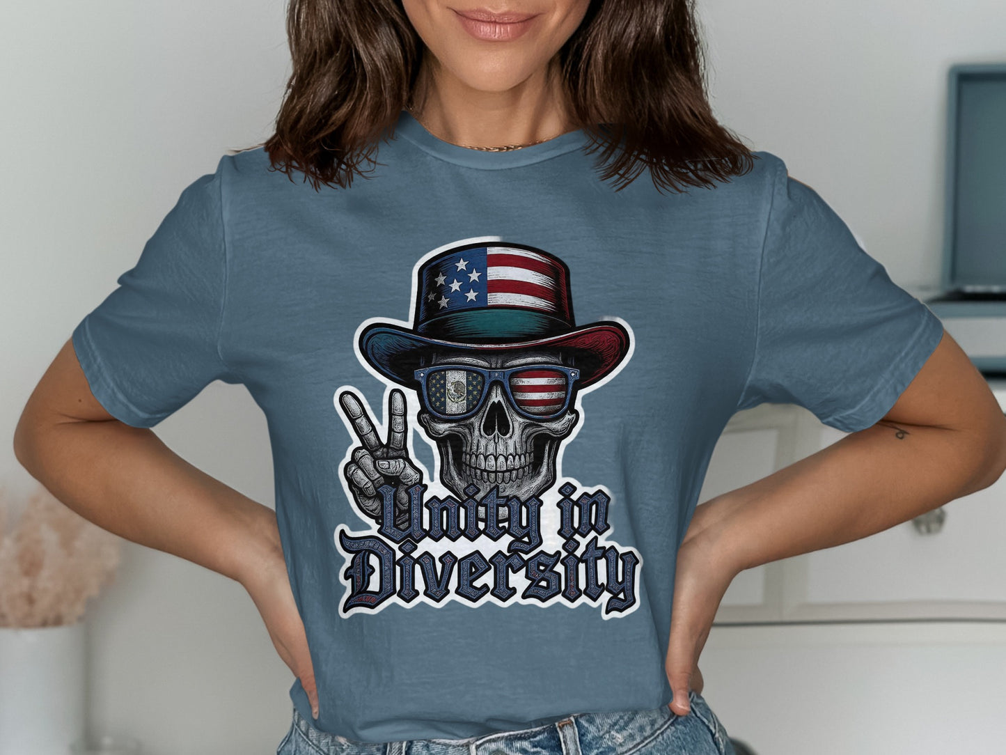 Unity in Diversity Skull American Flag product type