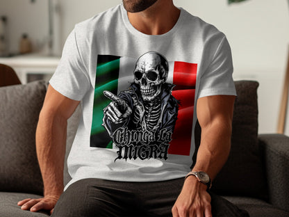 Chinga La Migra Skeleton with Mexican Flag T-shirt product type