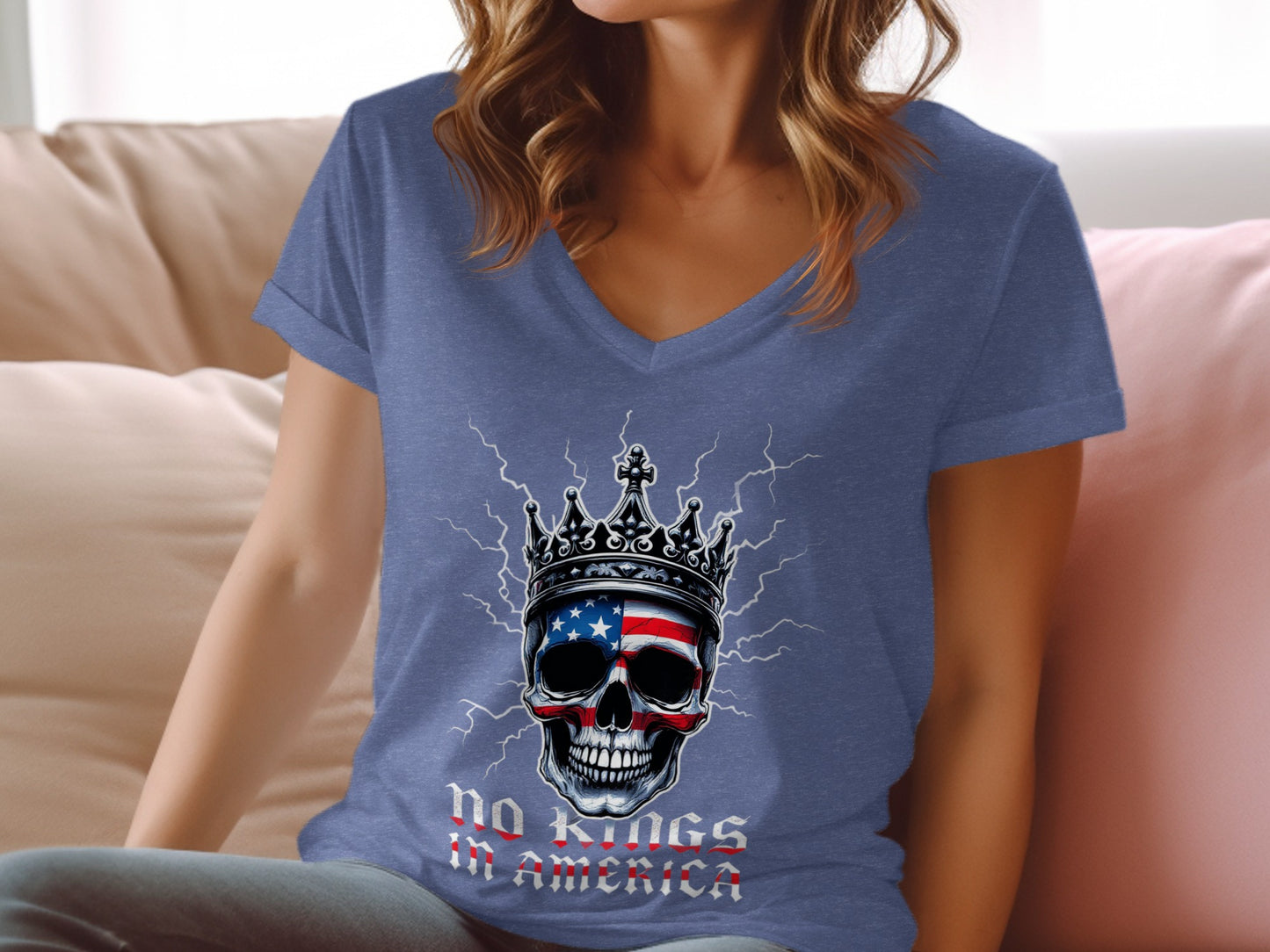 Patriotic Skull with Crown Graphic No Kings in America Shirt