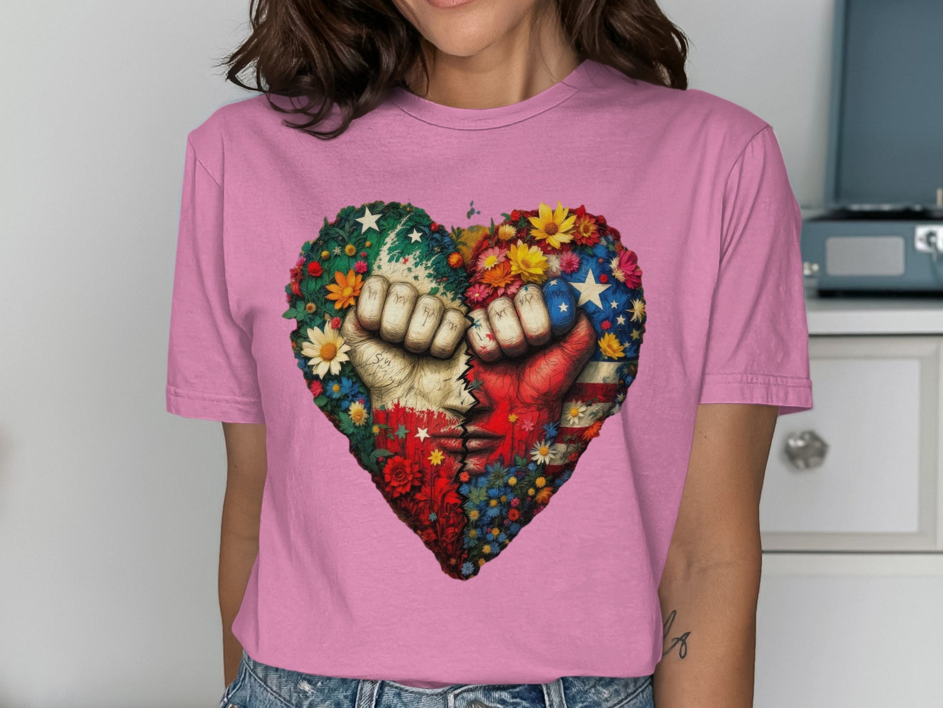 Heart Fists and Flowers Graphic Tee product
