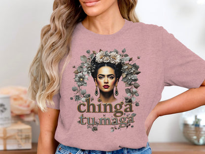 Stylish Floral Chinga Tu Maga Design T-Shirts