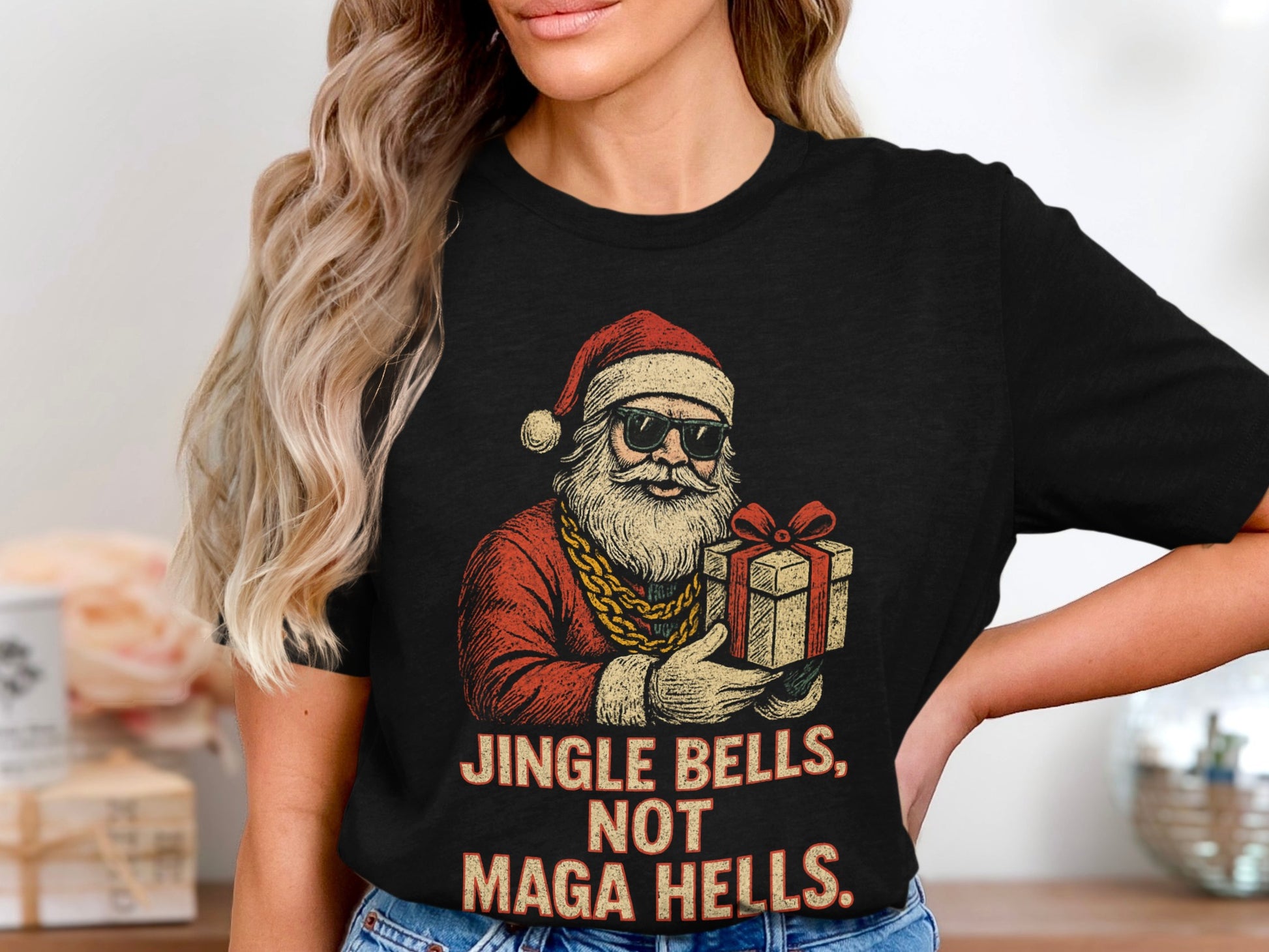 Funny Santa Claus Jingle Bells Graphic Tee