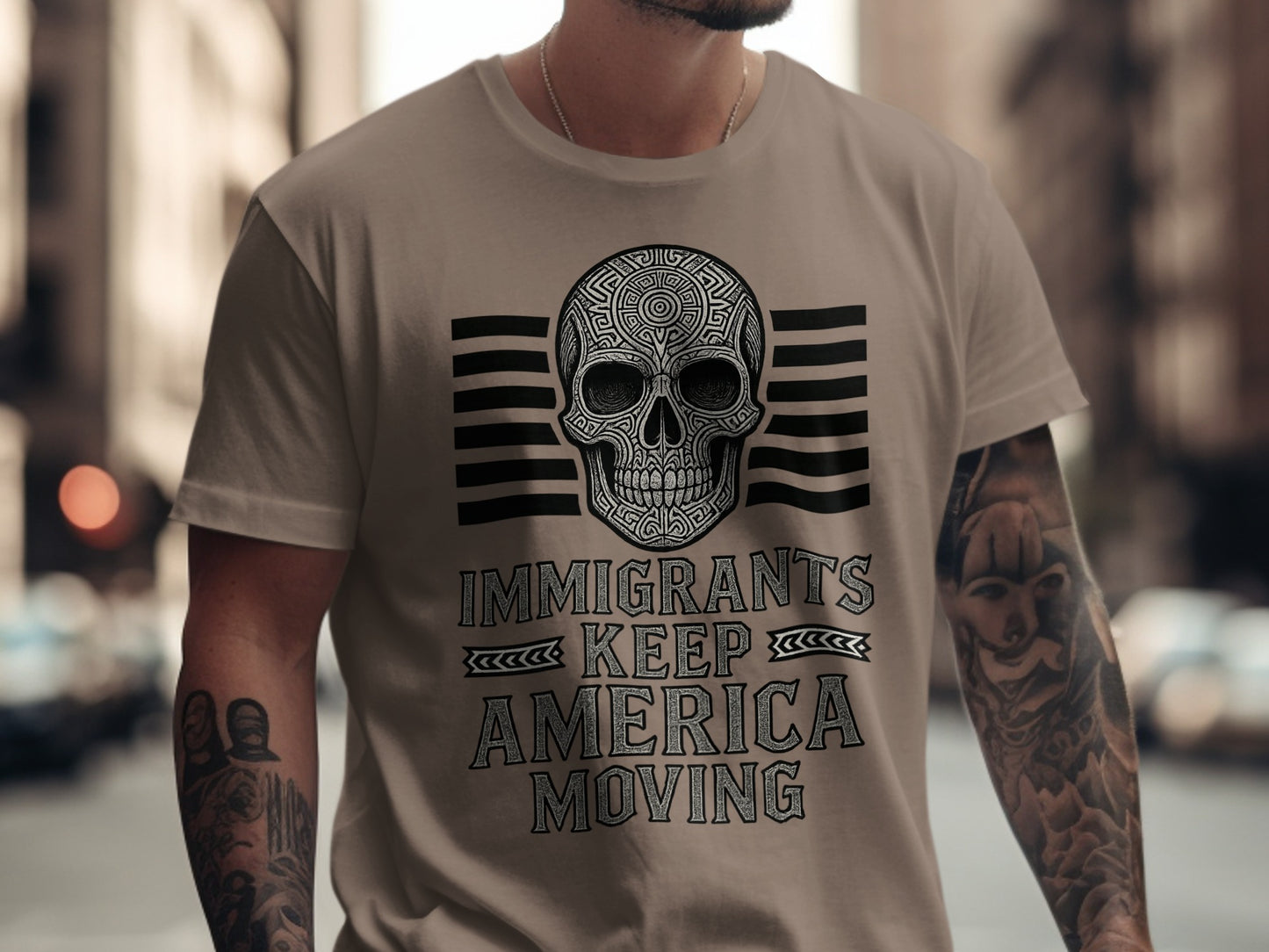 Immigrants Keep America Moving Skull Graphic T-Shirt