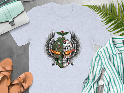 We Resist We Rise Graphic Skull Wings T-Shirt product