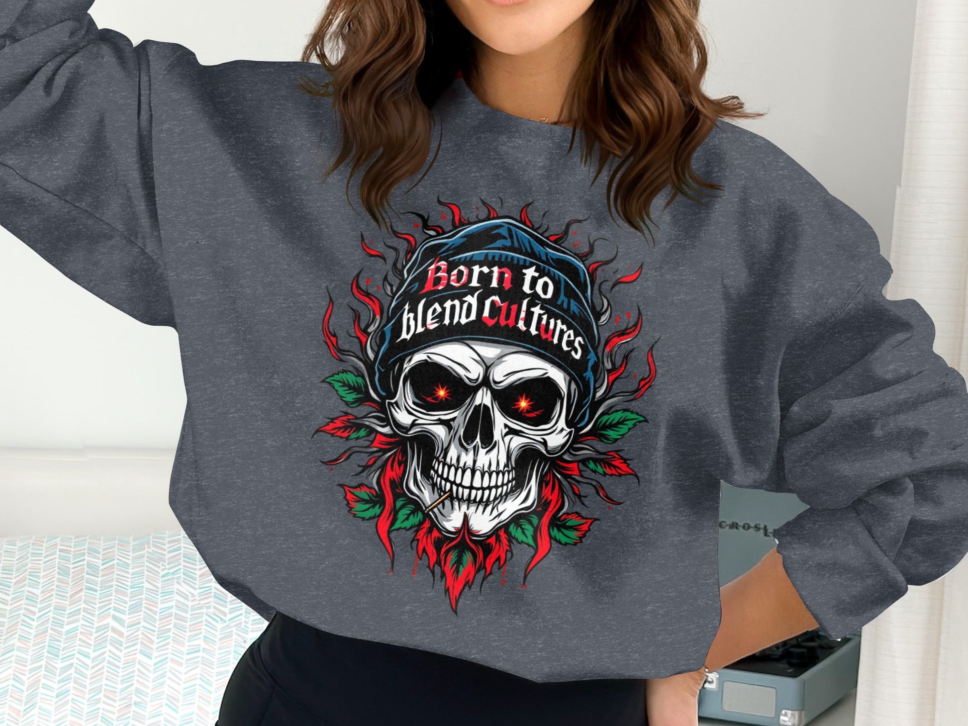 Born to Blend Cultures Skull Graphic Sweatshirt product