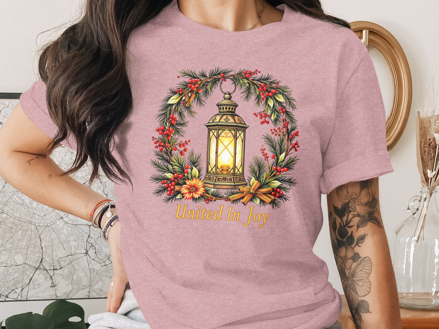United In Joy Festive Lantern Wreath Graphic Tee