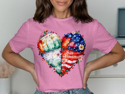 Colorful Sin Fronteras Print Short Sleeve Shirt Product