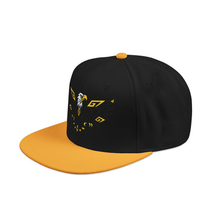 Black snapback hat with yellow brim and eagle graphic with "GT" text.