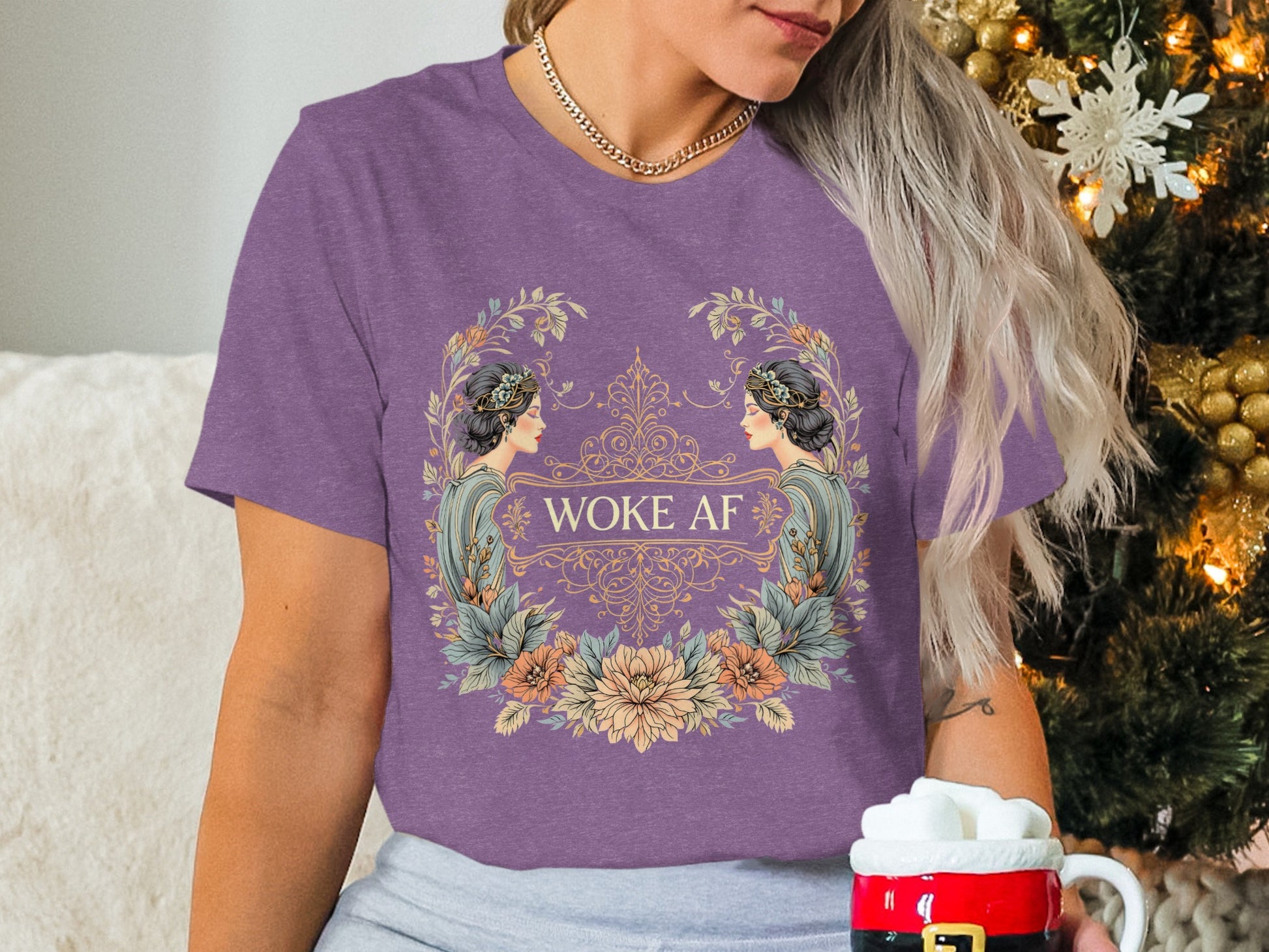 Woke AF Violet Tee with Artistic Floral Design
