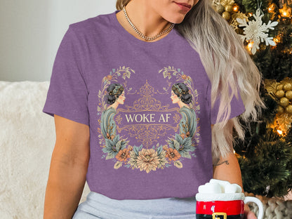 Woke AF Violet Tee with Artistic Floral Design