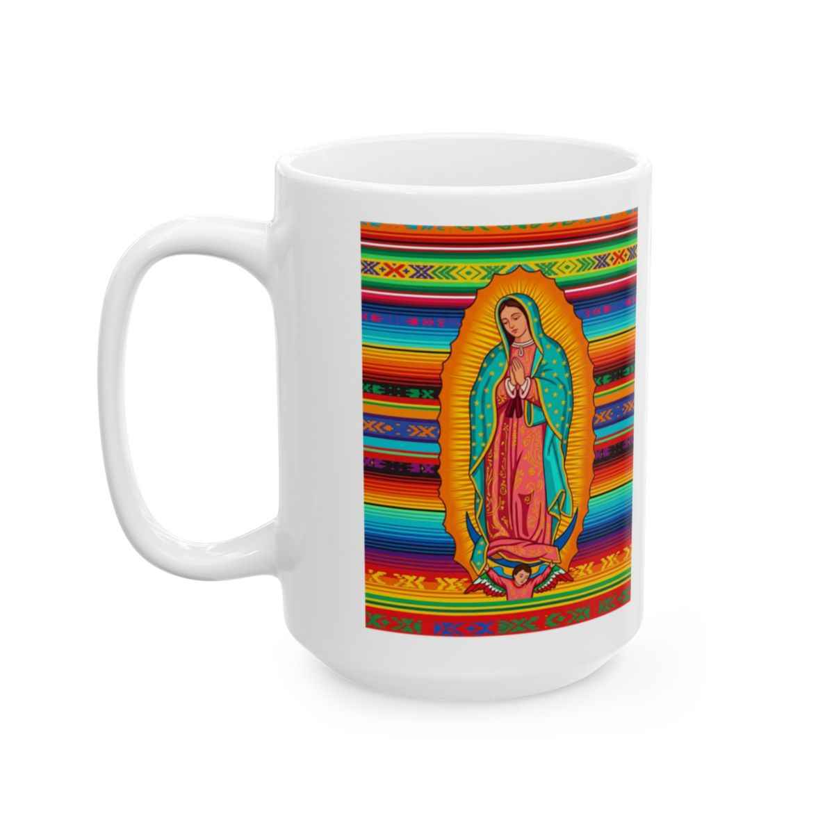 Personalized Ceramic Coffee Mug, Virgin of Guadalupe Mug, Colorful Religious Gift, Dishwasher & Microwave Safe, Customizable Design