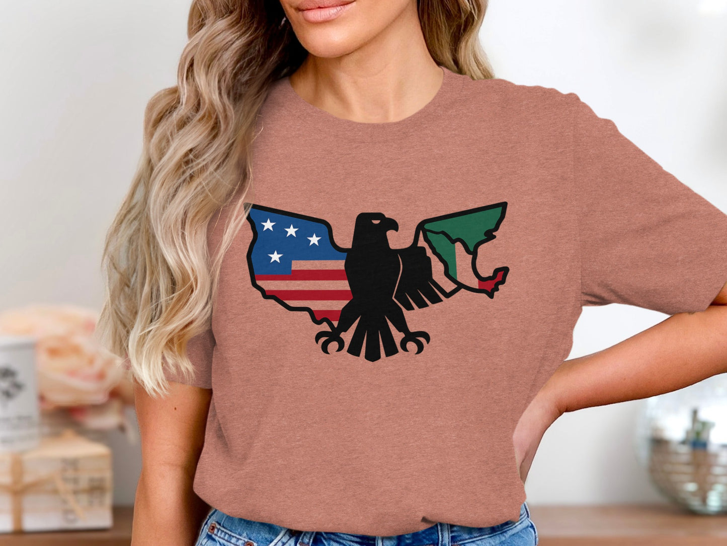 American Mexican Flag Eagle Graphic Print Shirt product