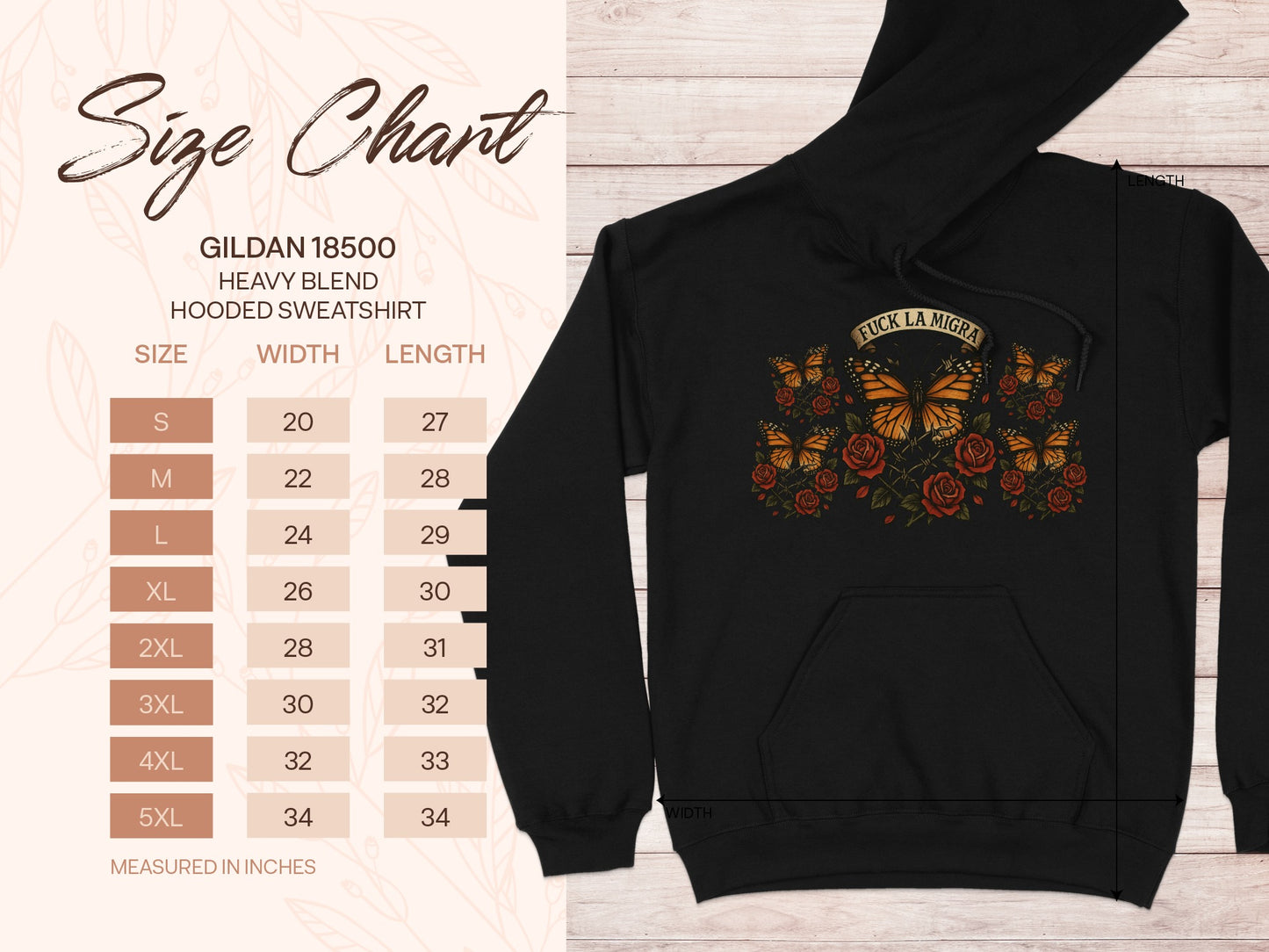 Butterfly and Roses Design Black Hooded Sweatshirt product