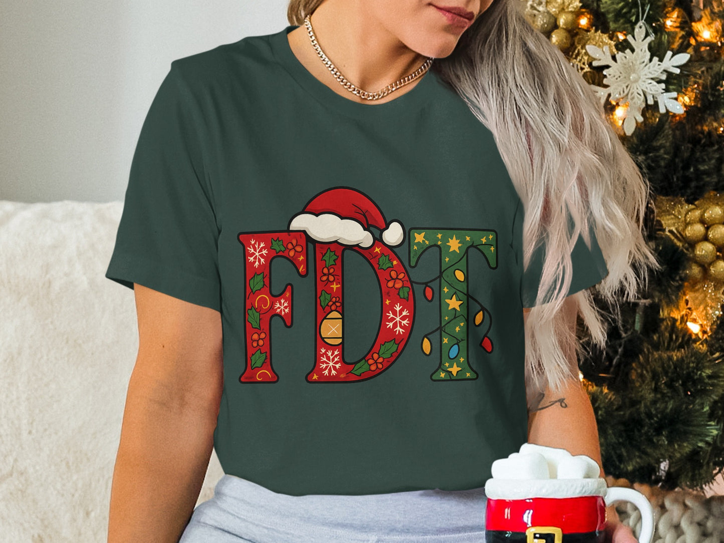 FDT Santa Hat Christmas Holiday Graphic T-Shirt
