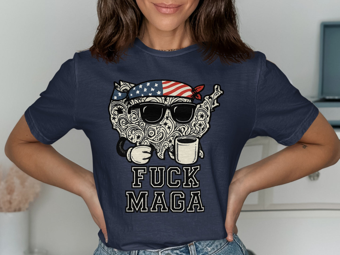 Patriotic Coffee Drinking Cartoon Graphic T-shirt product