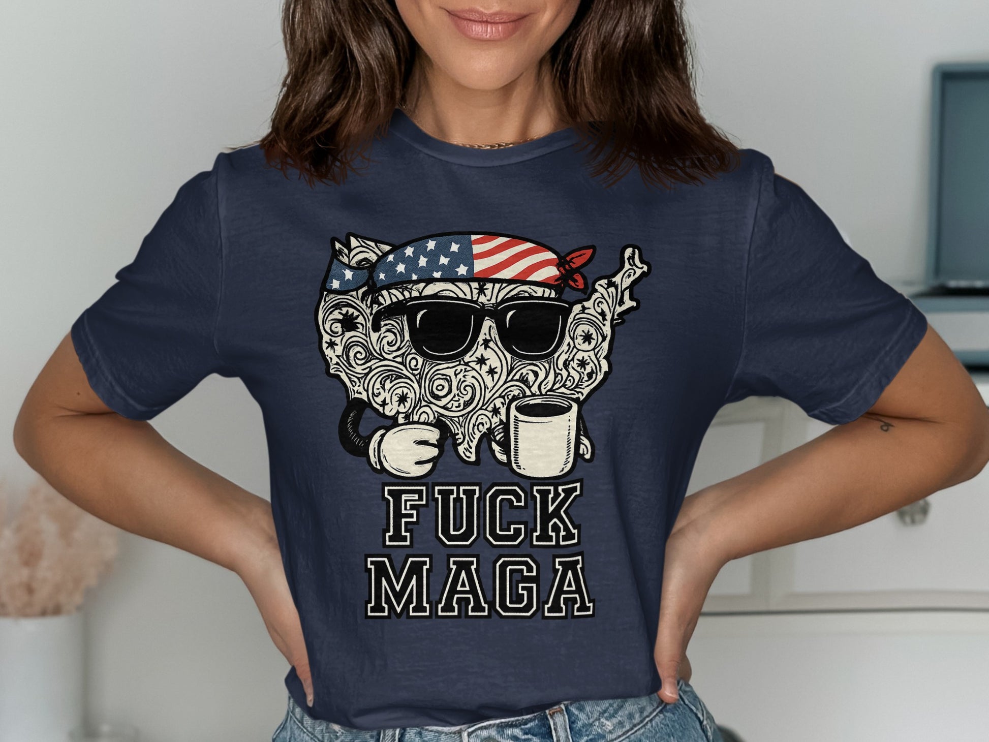 Patriotic Coffee Drinking Cartoon Graphic T-shirt product