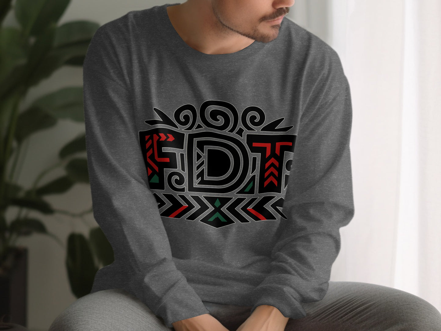 FDT Long Sleeve Modern Graphic Design Sweater