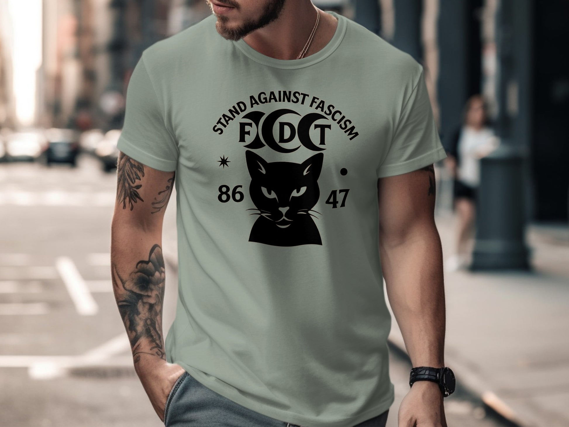 Stand Against Fascism 86 47 Cat Design T-shirt