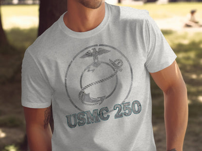 USMC 250 Logo Design Graphic Print T-Shirt