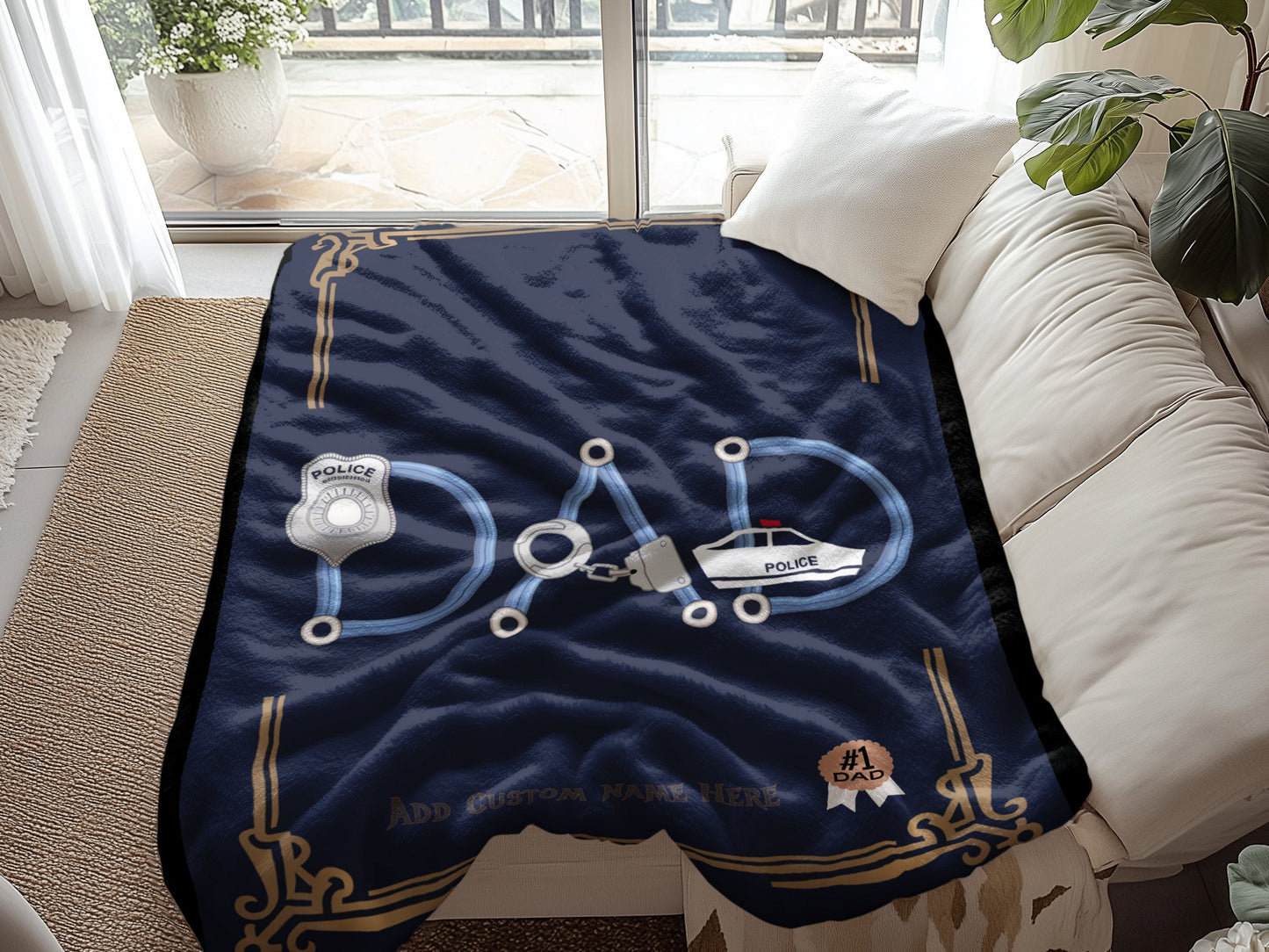 Police Badge and Handcuffs Design Cozy Blanket product