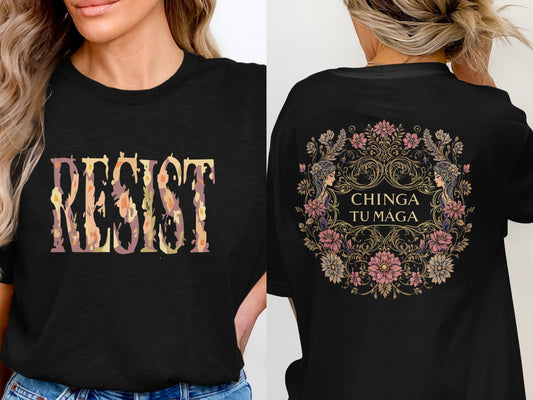 Stylish Black T-Shirt with Bold Floral Statements