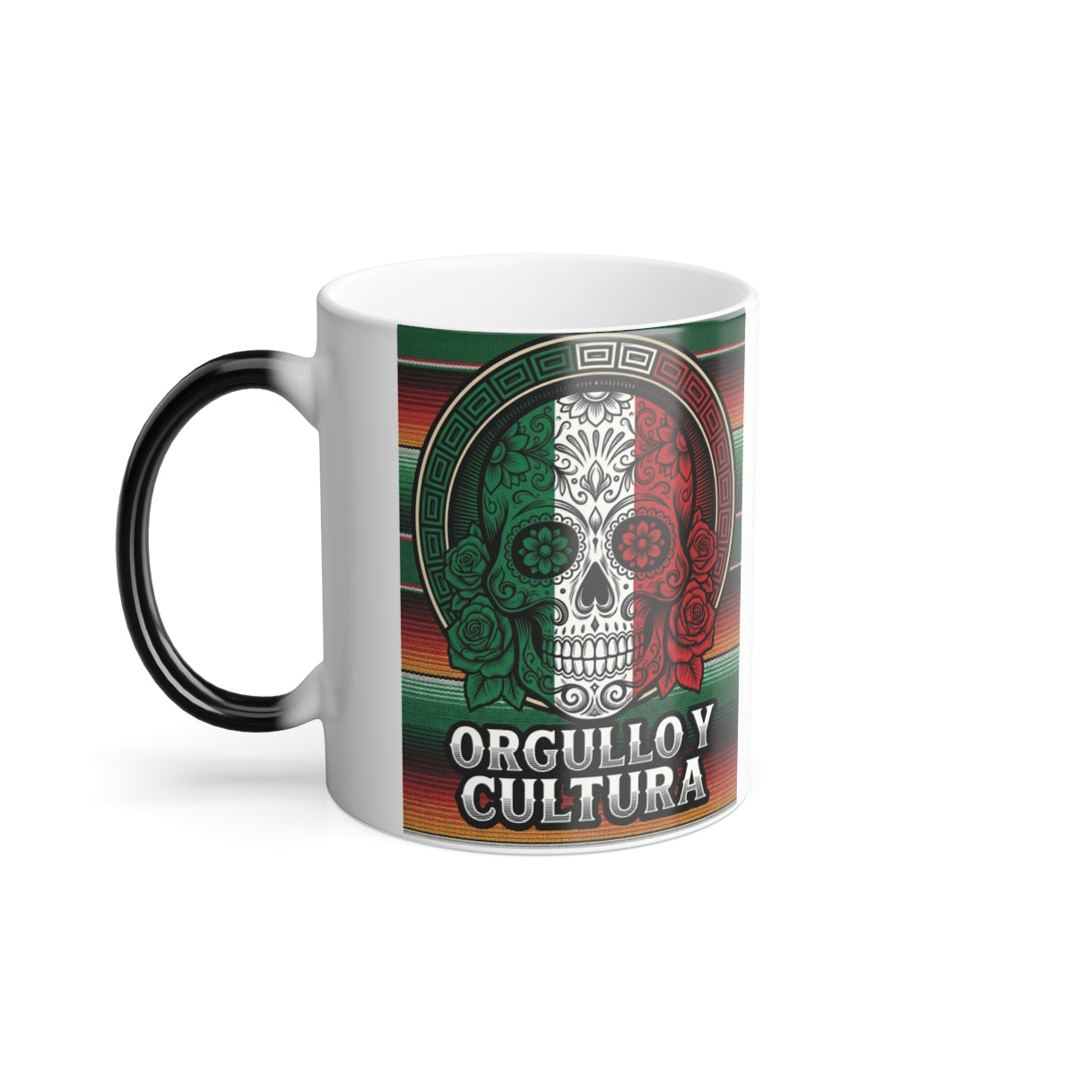 Mexican Skull Mug, Orgullo y Cultura Coffee Cup, Ceramic Tea Mug, Mexican Fiesta Gift, Dia de los Muertos Present, Sugar Skull Design, C-Handle