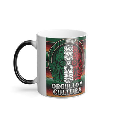 Mexican Skull Mug, Orgullo y Cultura Coffee Cup, Ceramic Tea Mug, Mexican Fiesta Gift, Dia de los Muertos Present, Sugar Skull Design, C-Handle