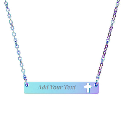 Personalized Gold Cutout Necklace, Gift Custom Name or Phrase|  Cross Bar Necklace (Engraving)