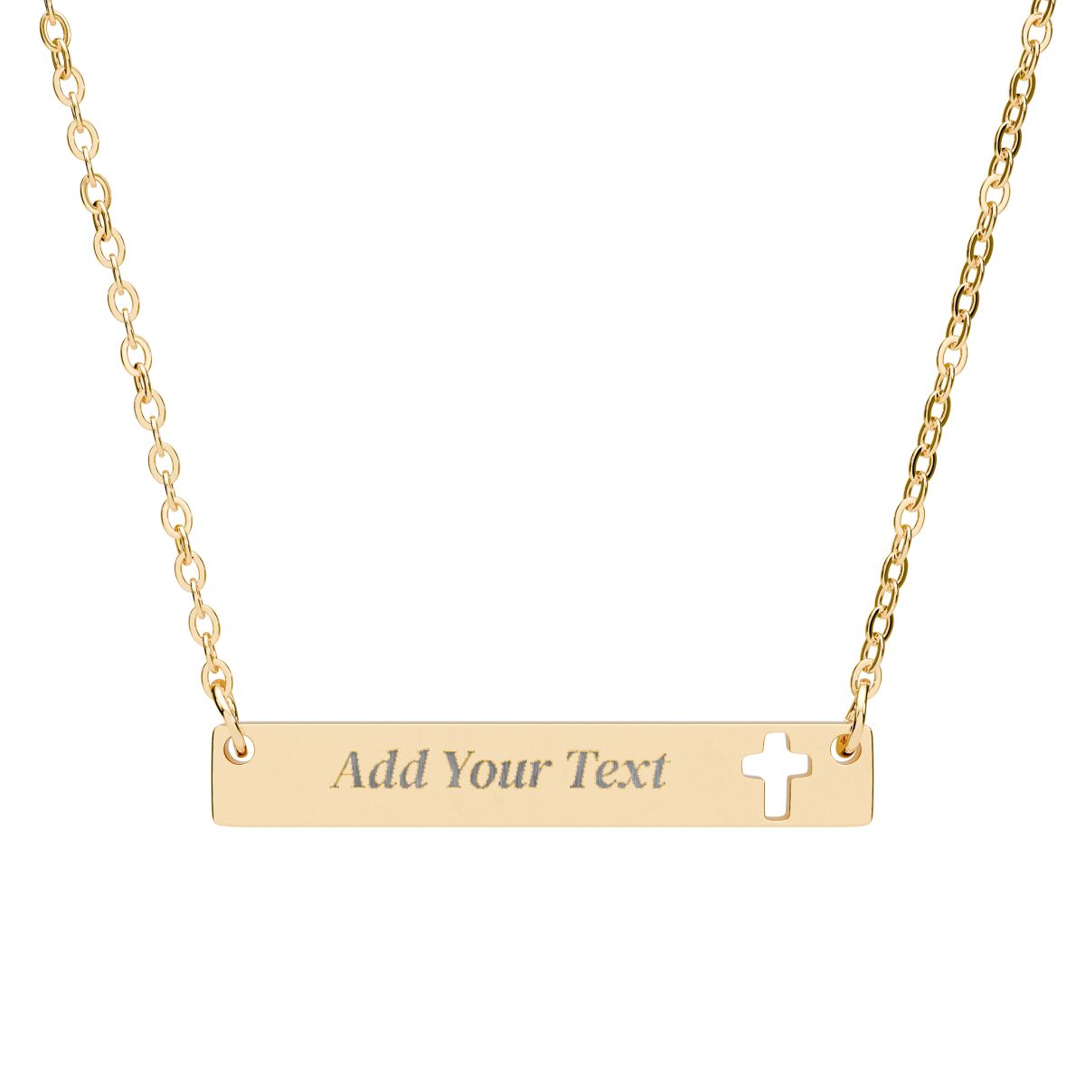 Personalized Gold Cutout Necklace, Gift Custom Name or Phrase|  Cross Bar Necklace (Engraving)
