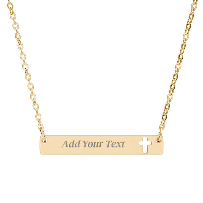 Personalized Gold Cutout Necklace, Gift Custom Name or Phrase|  Cross Bar Necklace (Engraving)