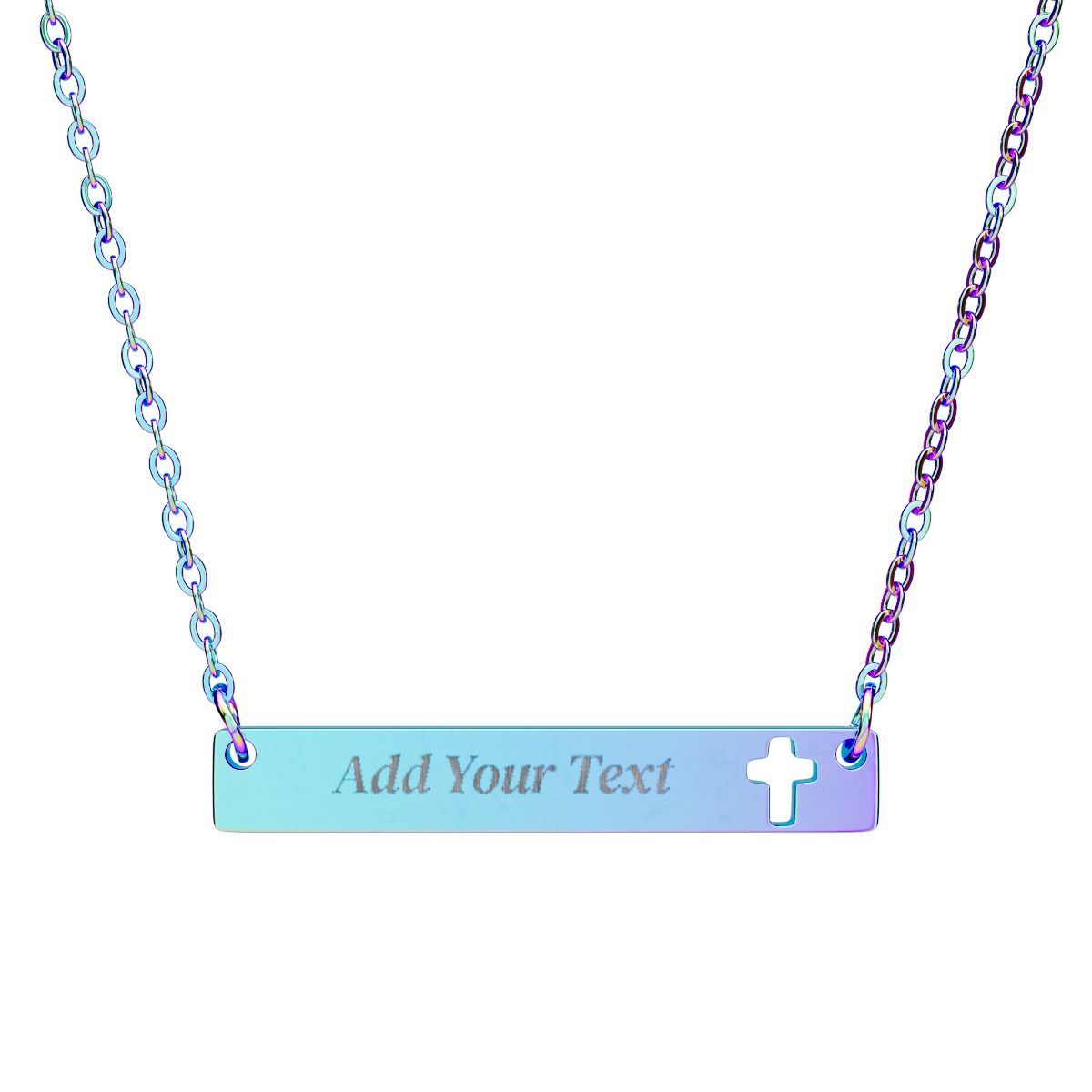 Personalized Gold Cutout Necklace, Gift Custom Name or Phrase|  Cross Bar Necklace (Engraving)